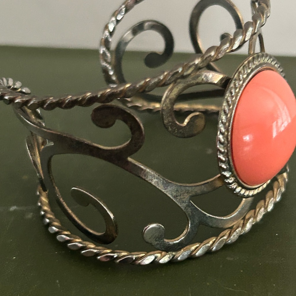 Elegant bronze tone Cuff Bracelet with Coral Accent